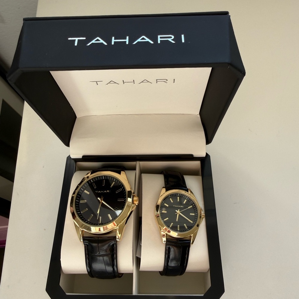Tahari Men and Women Watch Set with Gold and Black Design